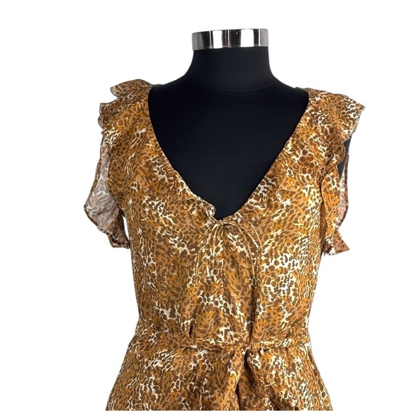 PAIGE TIA CARAMEL SPICE LEOPARD SILK RUFFLE MINI DRESS - Picture 8 of 14